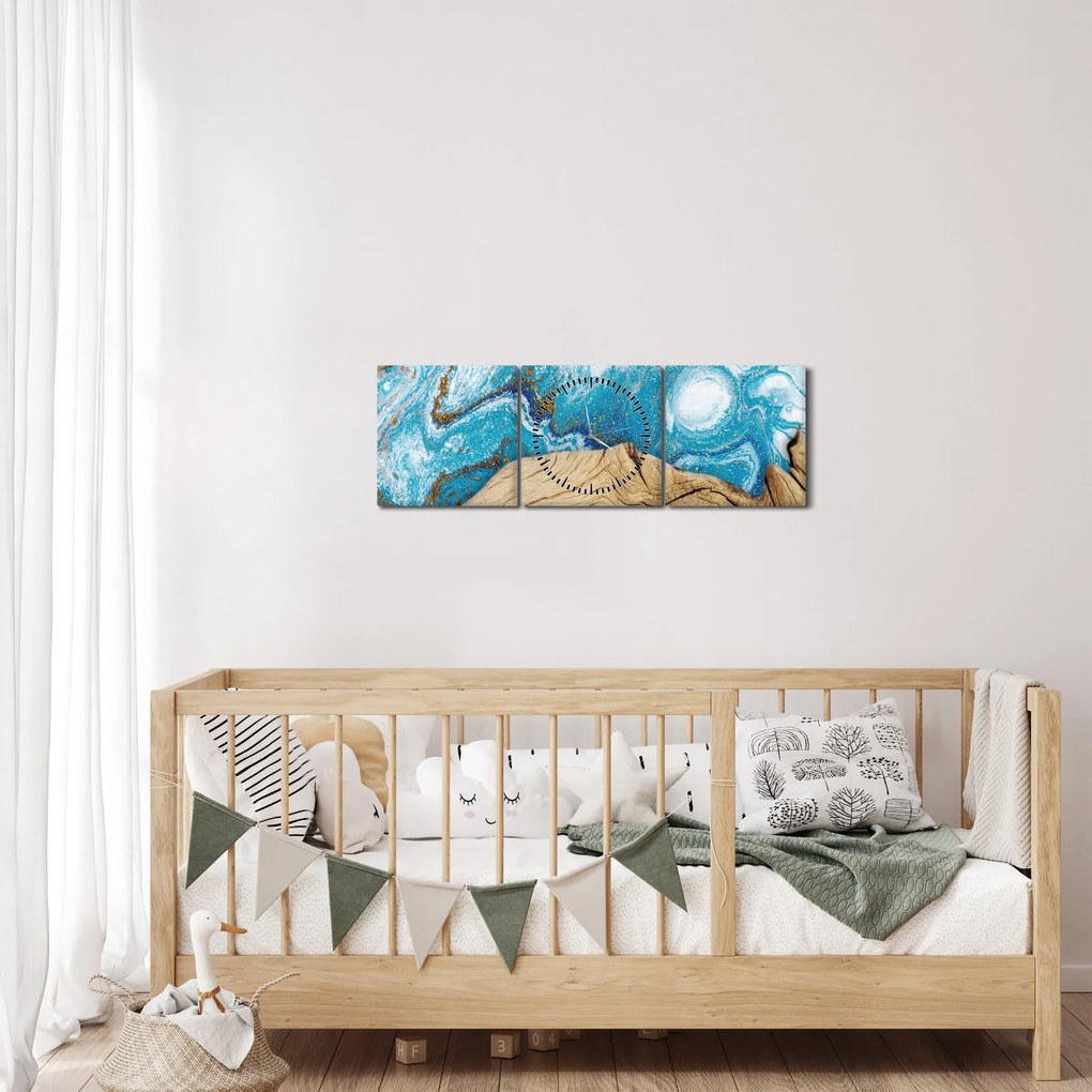 Obraz - Drewno (z zegarem) (90x30 cm)