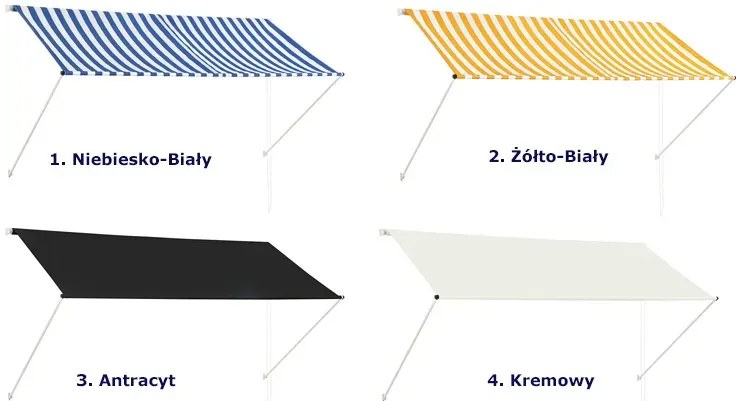 Markiza ogrodowa ręcznie zwijana niebiesko-białe pasy - Idelon