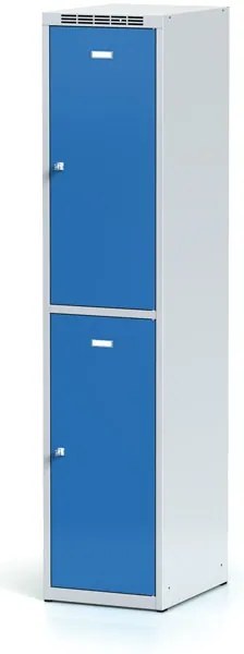 Alfa 3 Szafka skrytkowa S6, 2 schowki, 1800 x 400 x 500 mm, zamek cylindryczny, drzwi niebieskie