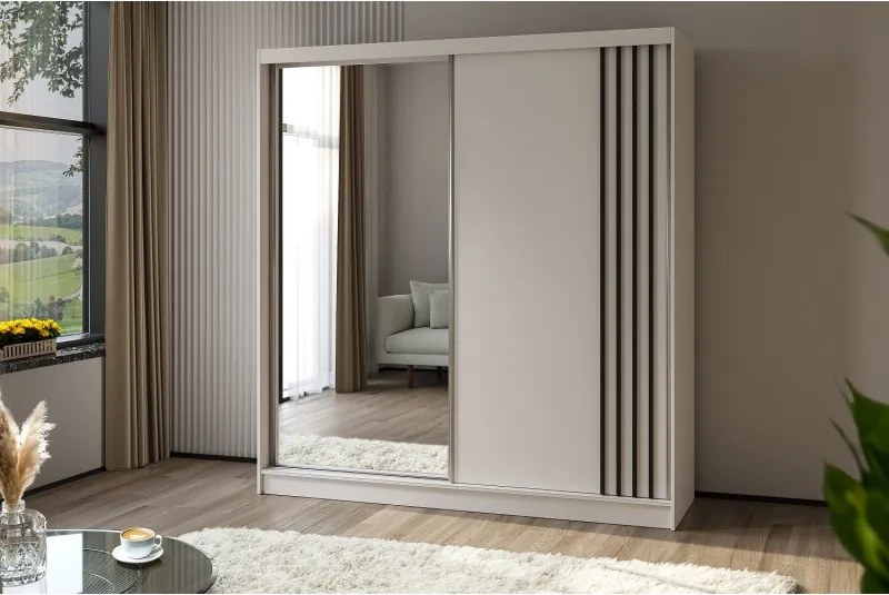 Szafa biała z lustrem przesuwna na ubrania NELI 200 cm szuflady