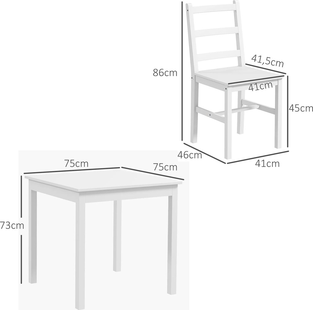 HOMCOM Zestaw stół i krzesła 3-częściowy biały z drewnianym siedziskiem do kuchni | Aosom PL