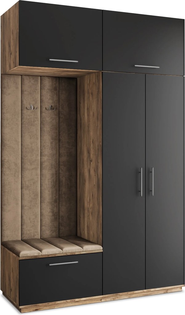 Masseno Garderoba REMA 150/240/60 cm Nowoczesna Szafa do Przedpokoju Dąb lefkas, MONOLITH 09 (Beżowy)