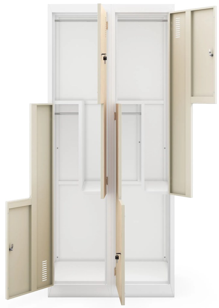 Szafa socjalna ubraniowa typu l, czterokomorowa, biała/dąb sonoma, 800x1850x450 mm: JULIA Eco Design