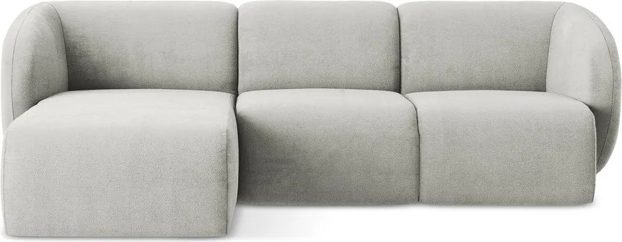 Jasnoszary narożnik z tkaniny szenilowej (lewostronny/z szezlongiem) Lani – Makamii