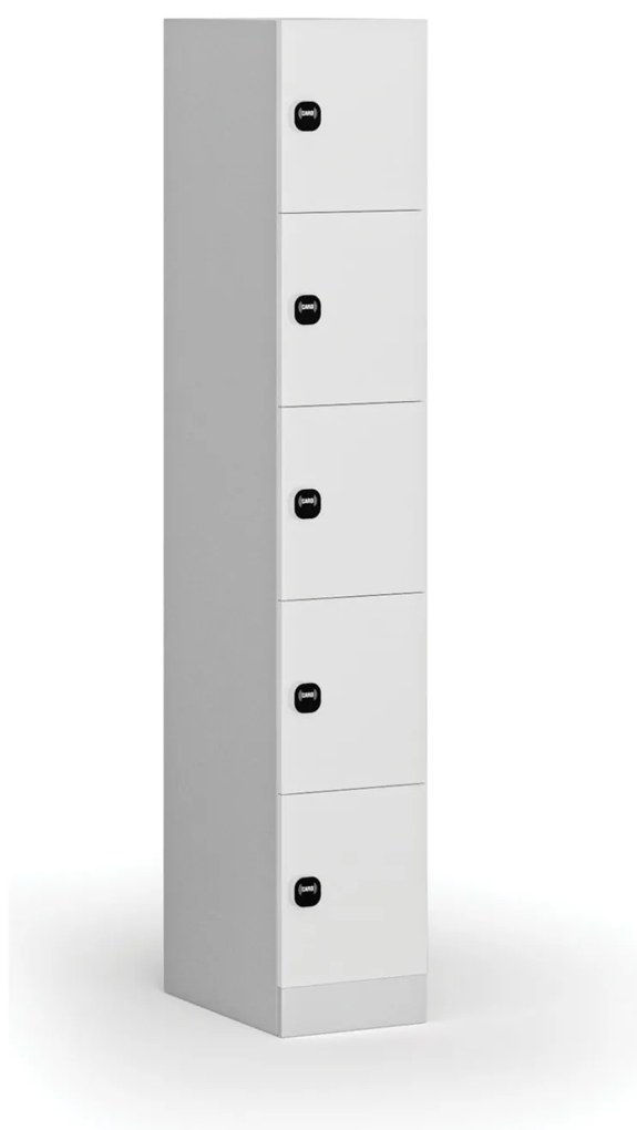 Szafka skrytkowa, 5 schowków, 1850 x 300 x 500 mm, demontaż, zamek RFID, drzwi laminowane, biała