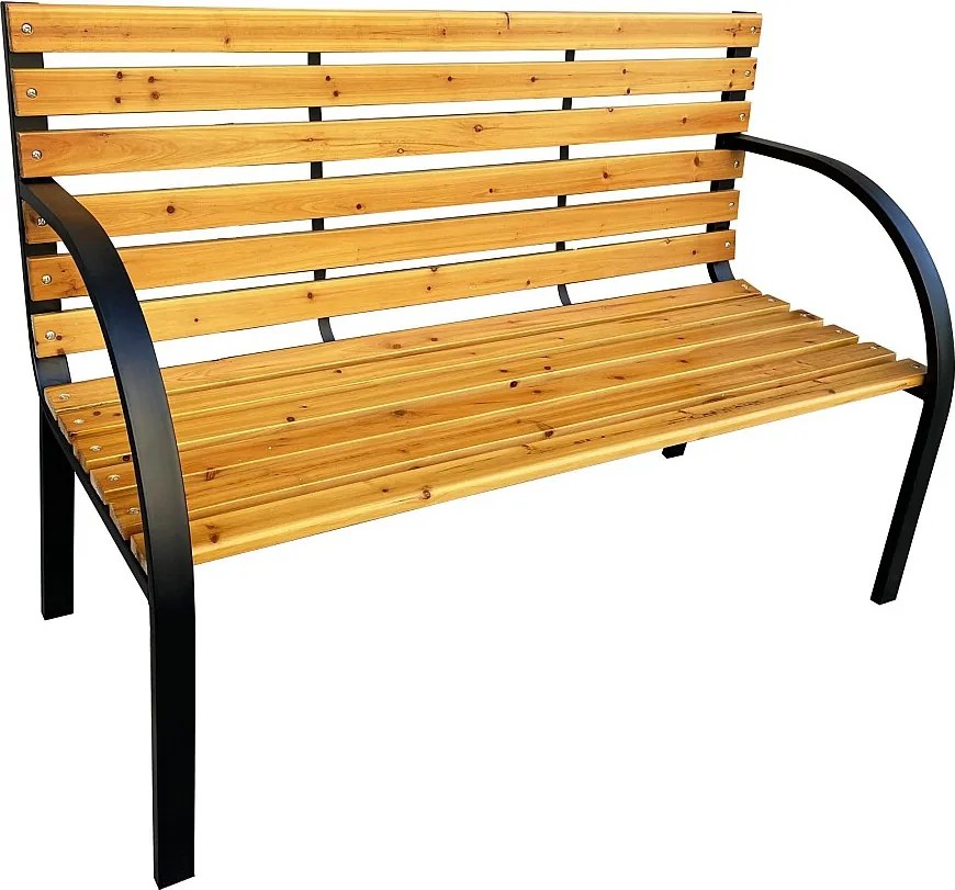 Ławka ogrodowa DALIA z lakierowanego drewna stalowe nogi szerokość 122 cm