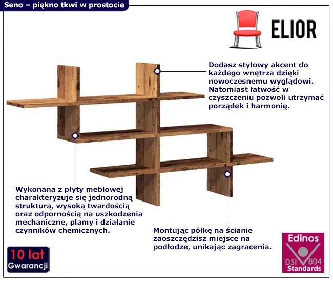 Nowoczesna drewniana półka ścienna stare drewno - Seno