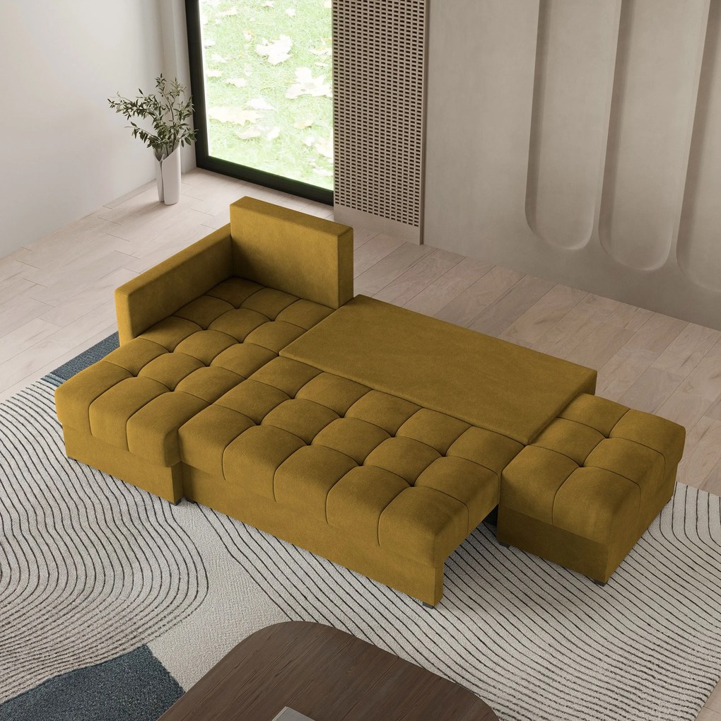 Masseno Narożnik LUMARI z funkcją spania i pojemnikiem na pościel Narozniki L, Rozkładana sofa - Żółty, KRONOS 01