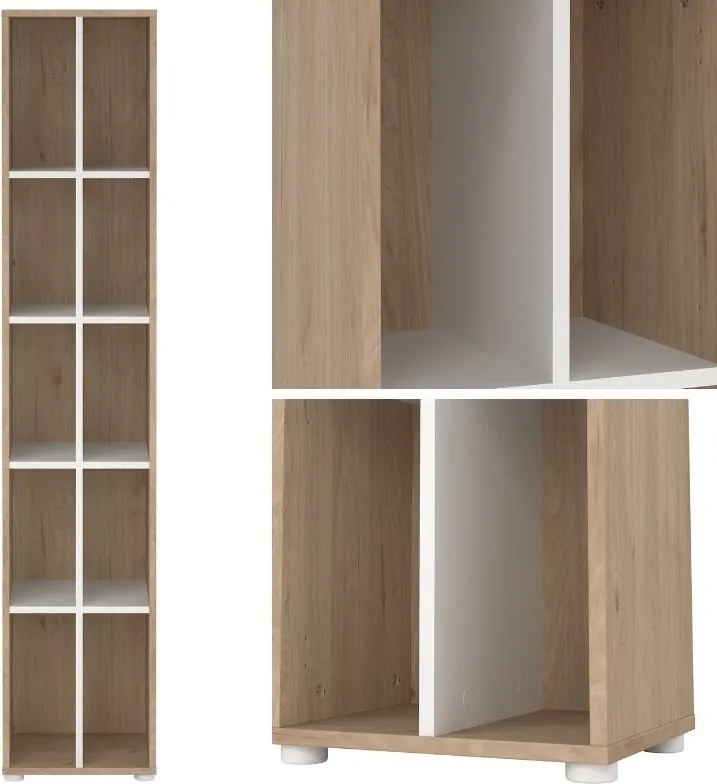 Wąski regał biurowy dwurzędowy 4 półki Sign 40 jackson hickory/biały mat