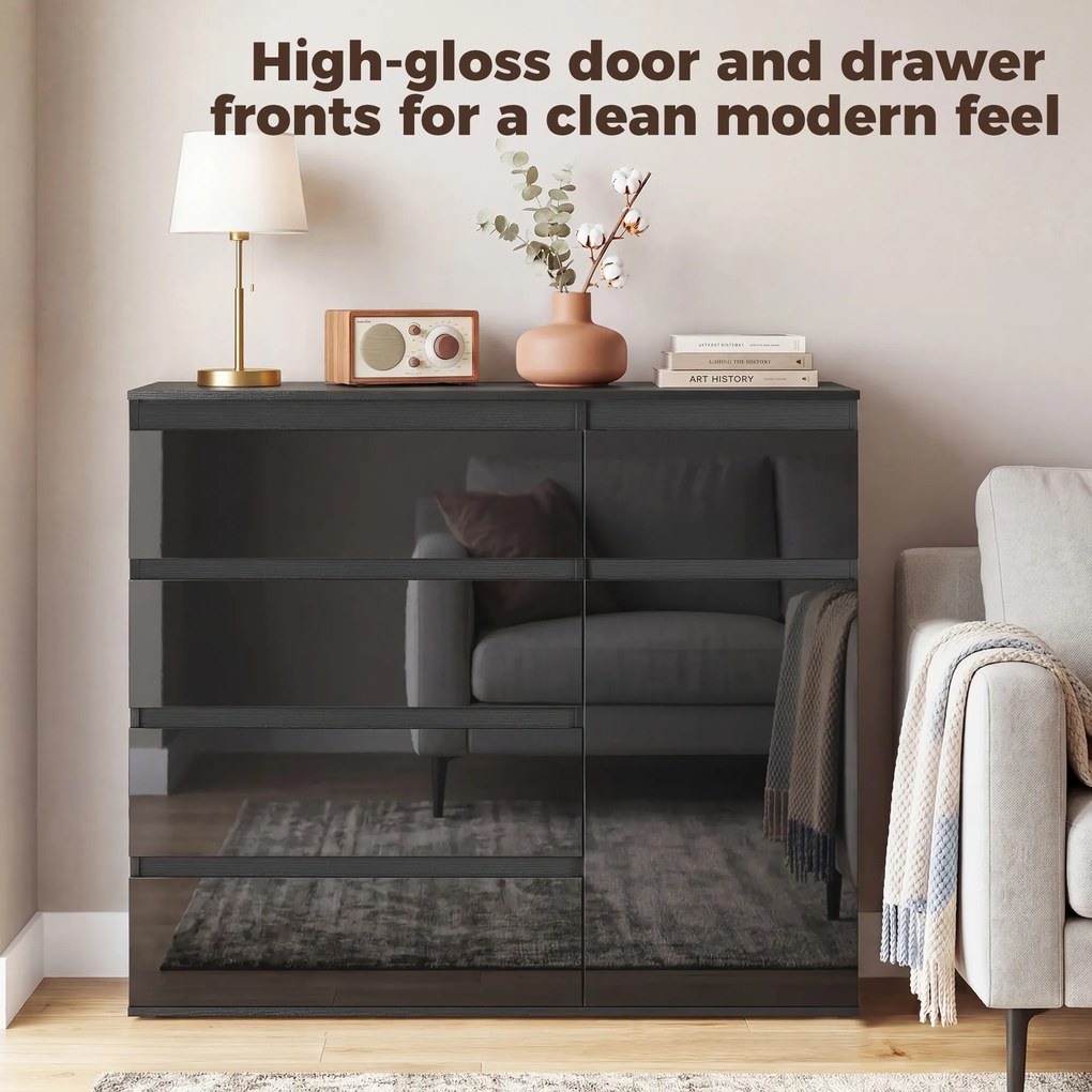 HOMCOM Nowoczesny sideboard, szafka do przechowywania z 5 szufladami, regulowaną półką, drzwiami z cichym domykiem, czarny połysk | Aosom PL
