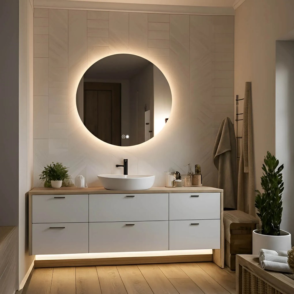 Lustro okrągłe z podświetleniem 60 cm, Dual color, włącznik dotykowy, mata grzewcza
