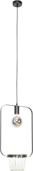 Nowoczesna lampa wisząca czarna ze szklanym prostokątem - Roslini