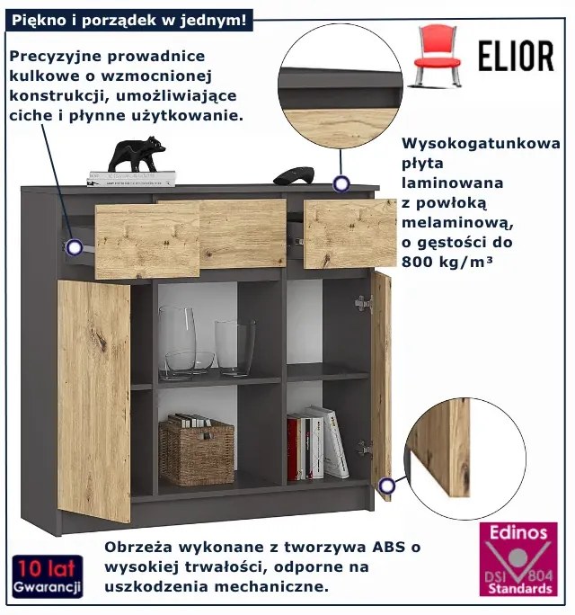 Nowoczesna komoda grafit + artisan - Nuvo