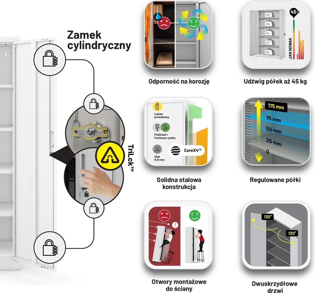 Szafa biurowa na dokumenty Jan Compact 80x40x175 cm, kolor biały