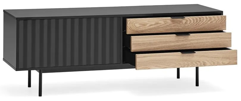 Czarno-naturalna szafka pod TV w dekorze dębu 140x52 cm Sierra – Teulat