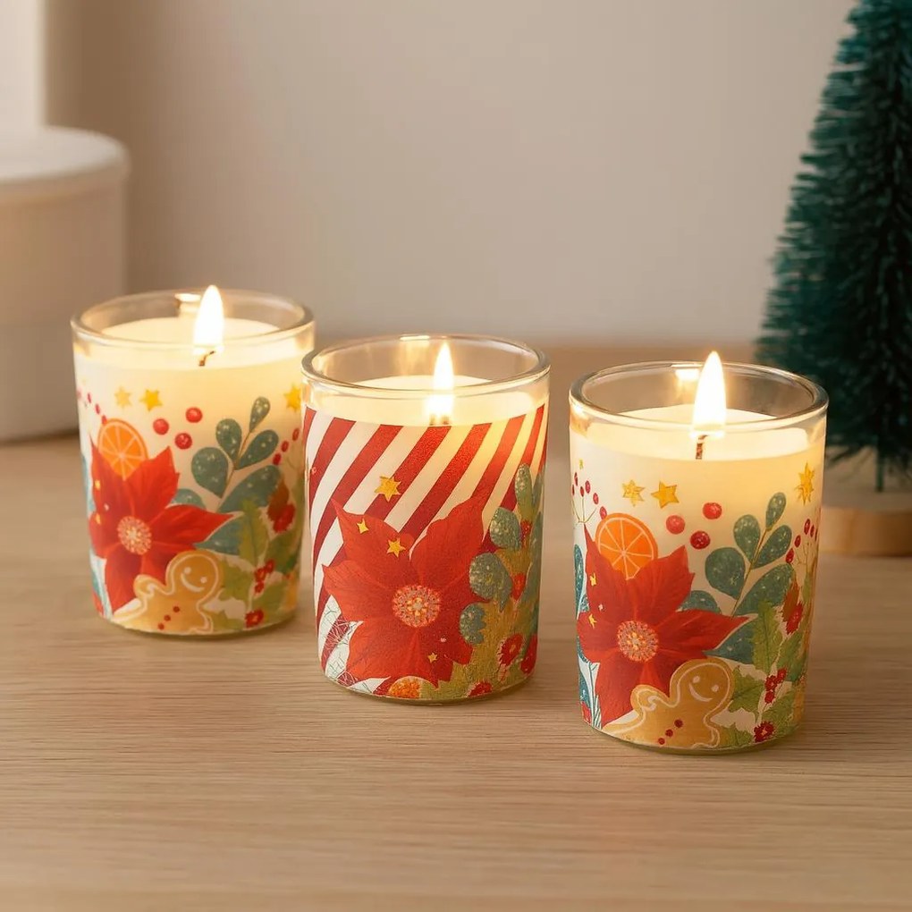Świeczki zapachowe ze świątecznym nadrukiem, Ø 5 cm, 3 szt.