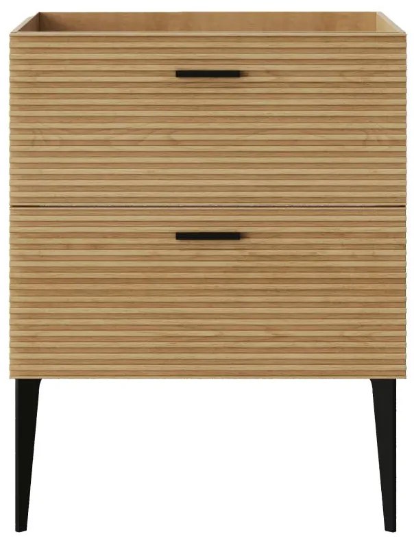 Szafka pod umywalkę rowkowana na nóżkach - 2 szuflady - Jasny naturalny - 60 cm - SARONE