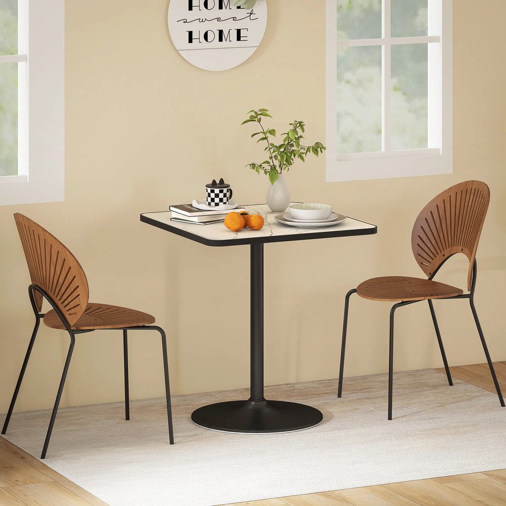 HOMCOM Stół jadalny, 70 x 70 cm kwadratowy stół kuchenny dla 4 osób z efektem marmuru do kuchni, biały | Aosom PL