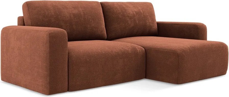 Rozkładany/ze schowkiem narożnik z tkaniny szenilowej (prawostronny/z szezlongiem) w kolorze terakoty Kona – Makamii