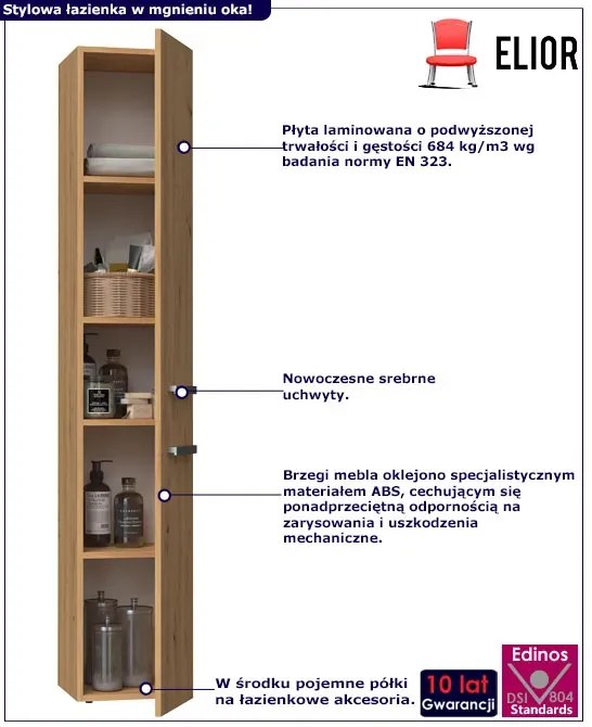 Wąski Słupek Łazienkowy Dąb Artisan P4-Z41