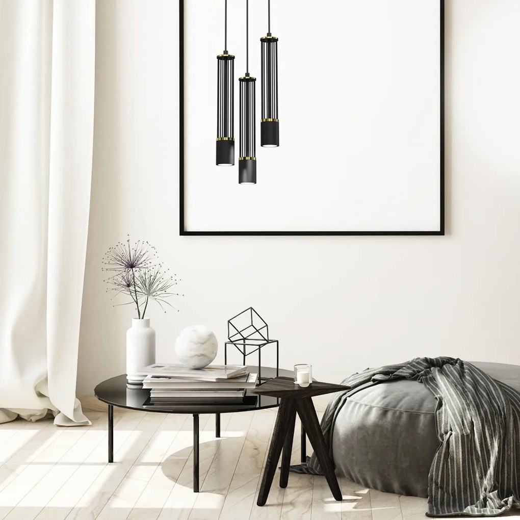 Lampa wisząca ESTILO 3xGU10, potrójna, czarne tuby, na kole