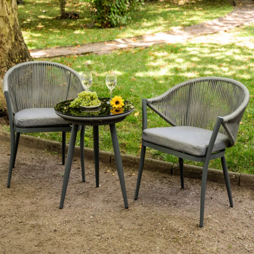 Meble balkonowe z aluminium( 2 x fotel + stolik) BREVE szary