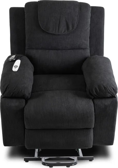 Fotel Masujący FENIX z Funkcją Wstawania Elektrycznie Rozkładany Czarny Nowoczesny