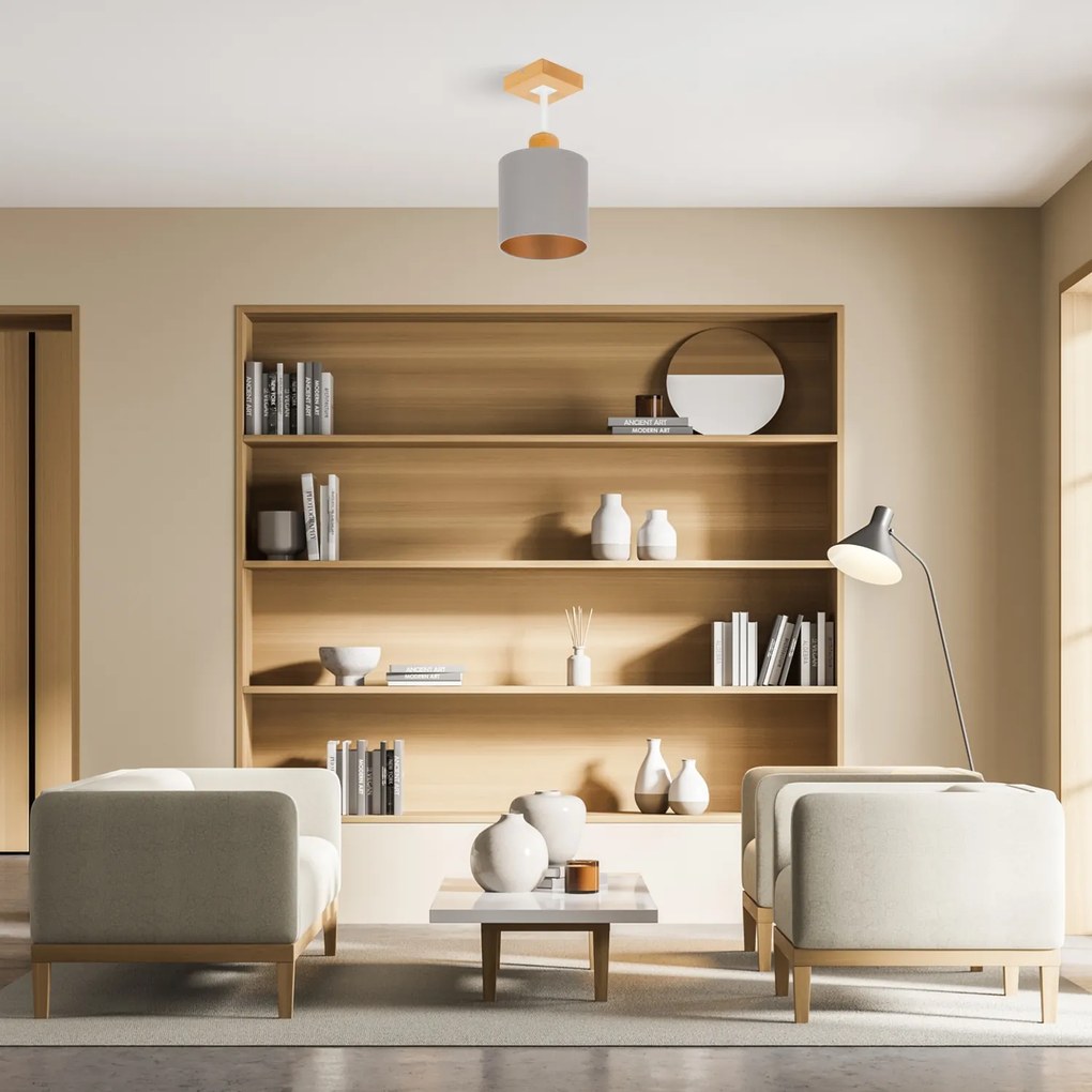 Szara lampa sufitowa, jednopunktowy spot CL-DWE10x10BU-GR z drewna E27