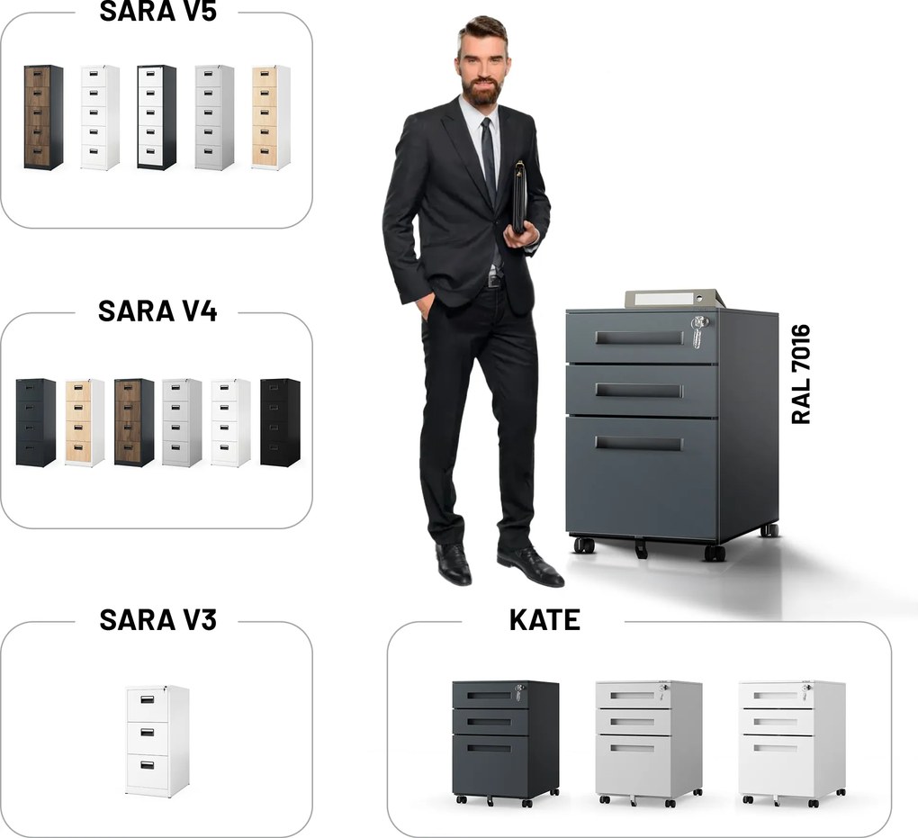 Kontenerek pod biurko KATE 390 x 600 x 500 mm, antracytowy