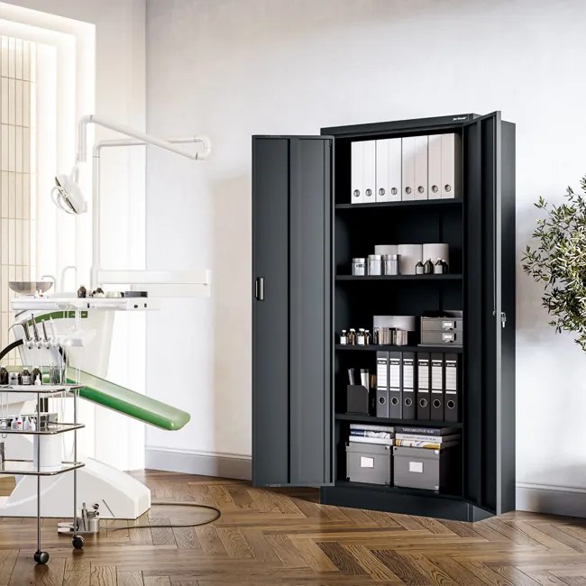 Szafa metalowa biurowa z 4 półkami antracytowa, 1750x800x400 mm: JAN Compact