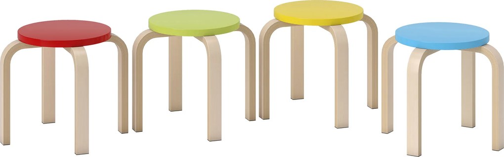 HOMCOM 4 składane stołki z filcowymi podkładkami, sklejka brzozowa, lakierowane, kolorowe