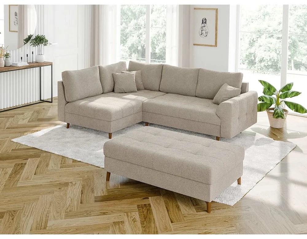 Beżowy podnóżek z materiału bouclé Ariella – Ropez