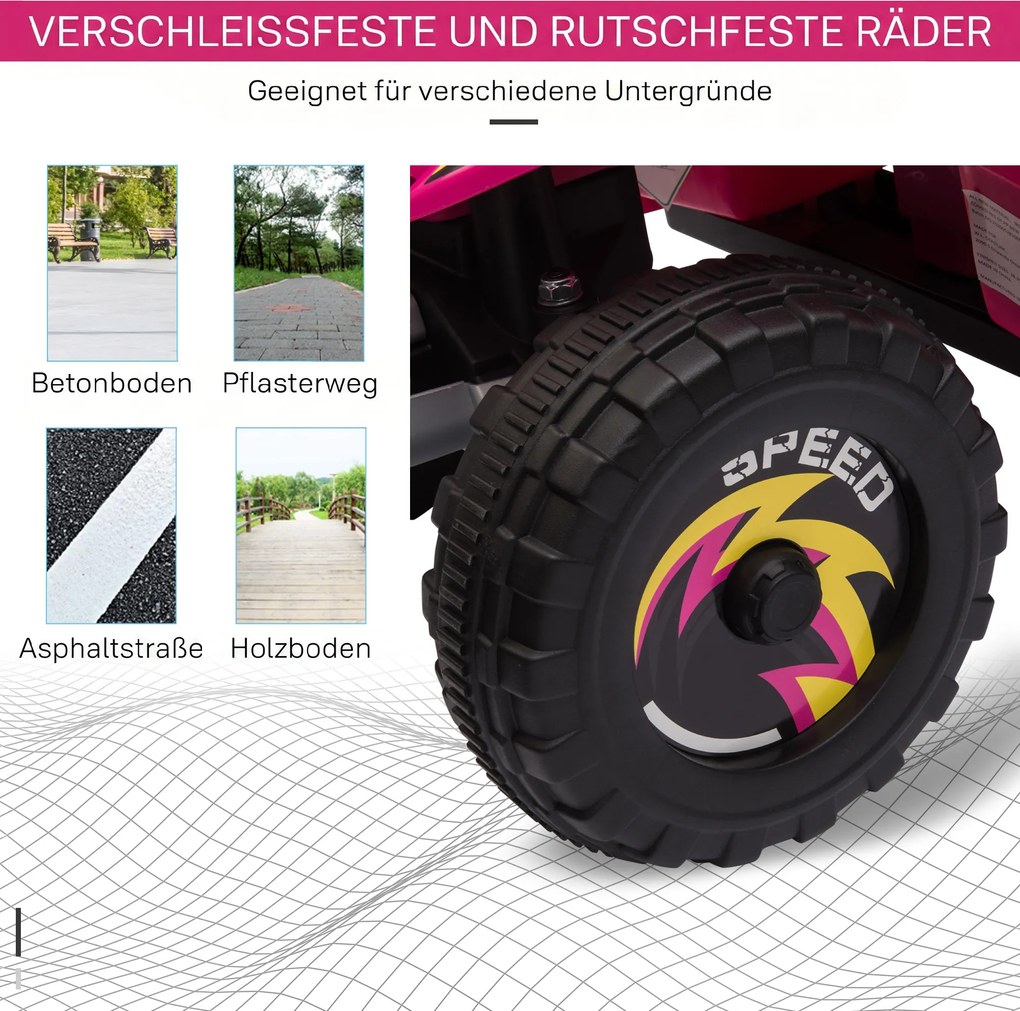 HOMCOM Quad elektryczny 6V dla dzieci z funkcją przód/tył dla dzieci 1,5-3 lata do 20 kg różowy | Aosom PL