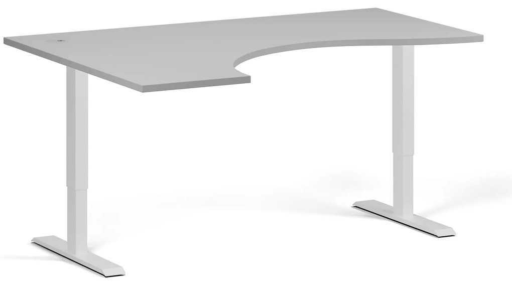 Ergonomiczne biurko z regulacją wysokości, 160x120 cm, 2 silniki, L/P, biała podstawa, szary