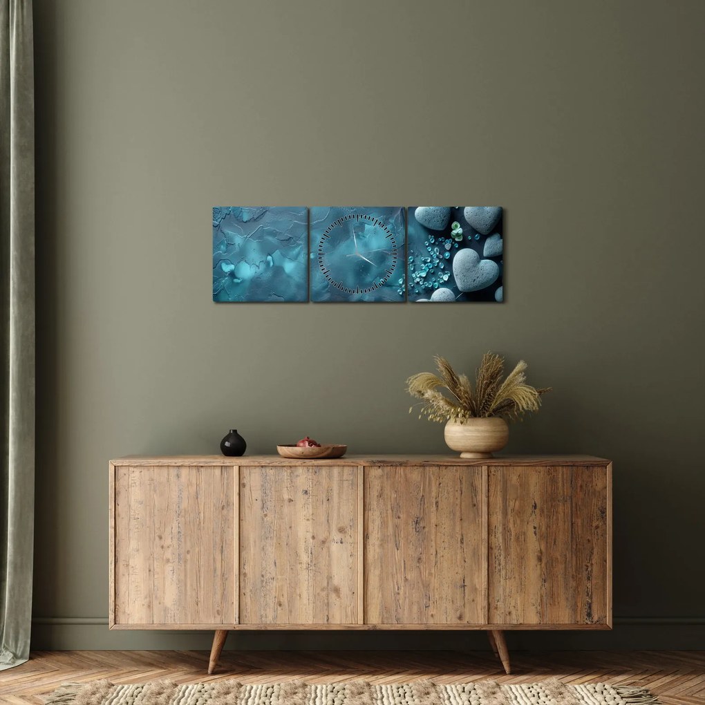 Obraz - Kamienie w kształcie serca (z zegarem) (90x30 cm)