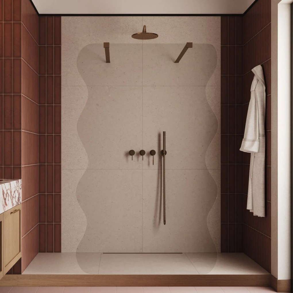 Ścianka prysznicowa Walk in szkło transparentne falowane 8mm MOLIS Wave Duo Clear MASSI | Różne rozmiary : Kolor profili kabiny - czarny, Szerokość ścianki - 100 cm, Typ montażu - WALK IN