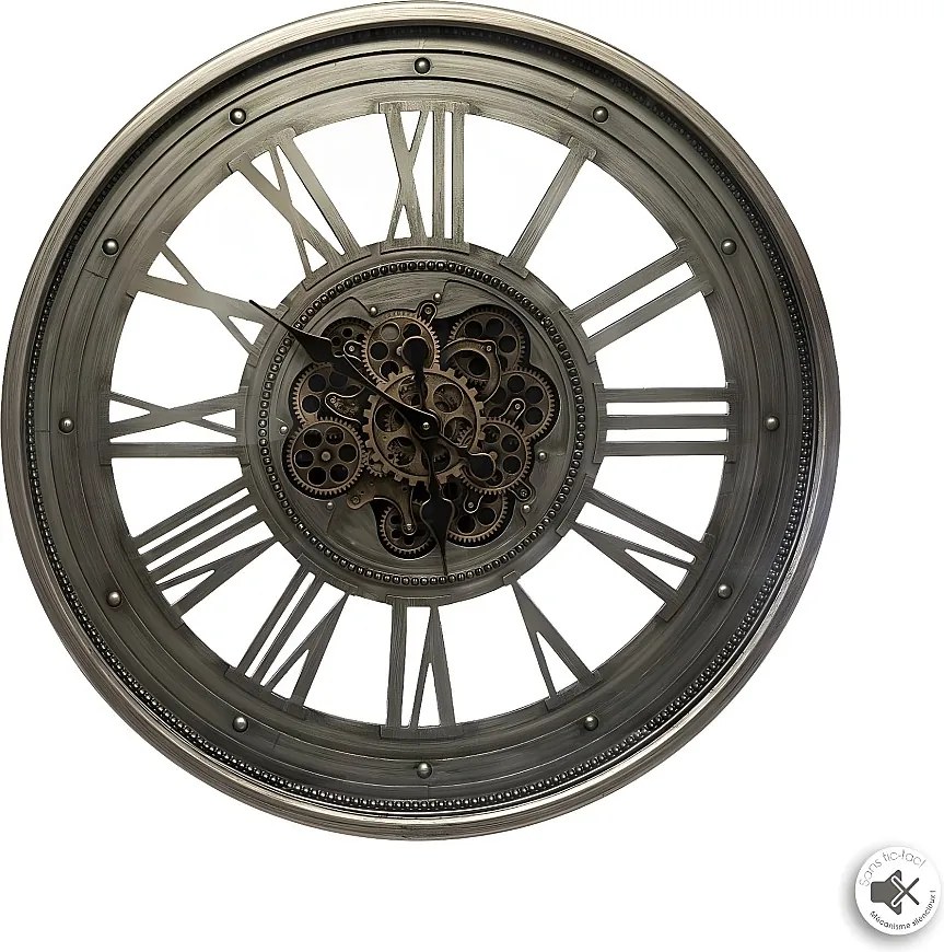 Zegar Ścienny z Mechanizmem Widocznym w Staroświeckim Metalu o Średnicy 80 cm