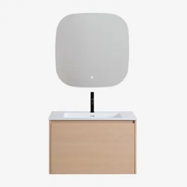 Zestaw Wiszących Mebli Łazienkowych Zintegrowany Z Umywalką Jacob Naturalna & Kwadratowa Lampa Led I Przeciwmgielna 75x75 - Sklum