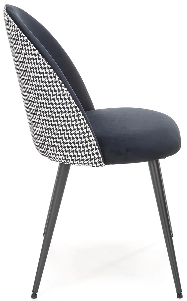 Krzesło biało czarne, tapicerowane, oparcie pepitka K478