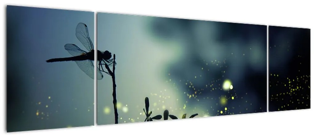 Obraz - Ważka w błyszczącej nocy (170x50 cm)