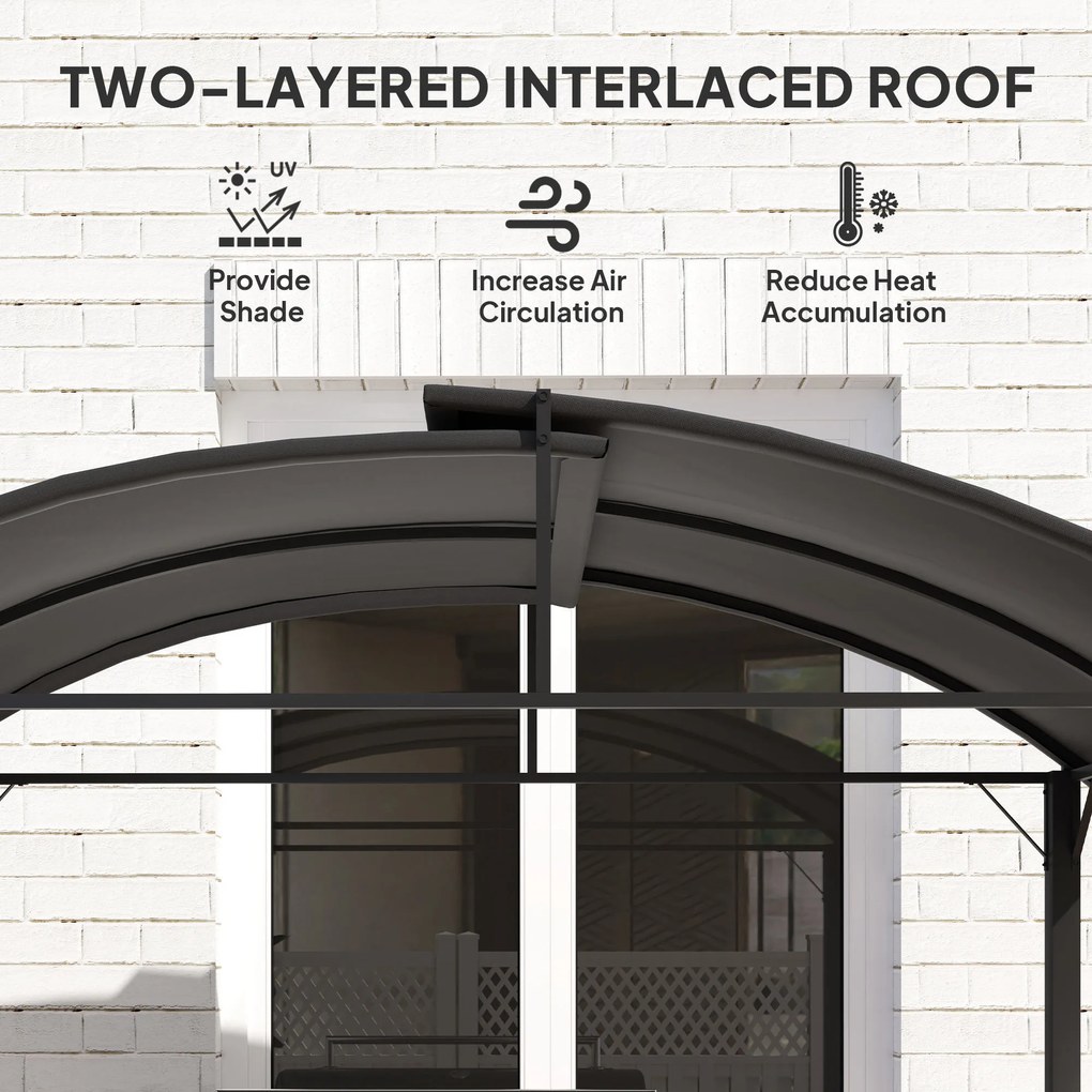 Outsunny Pawilon Grillowy, 2 Boczne Półki, Haki, Rama ze Stali, 1,1 x 2,3m, Ciemnoszary