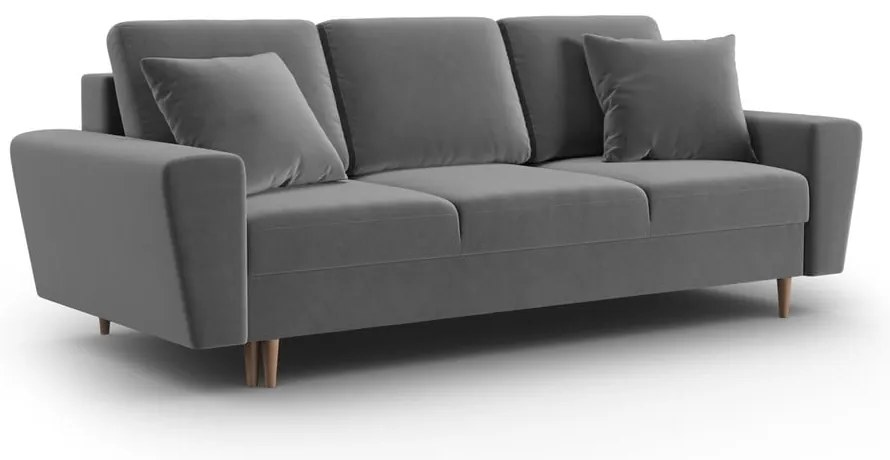 Jasnoszara aksamitna rozkładana/ze schowkiem sofa 235 cm Kyoto – Cosmopolitan Design