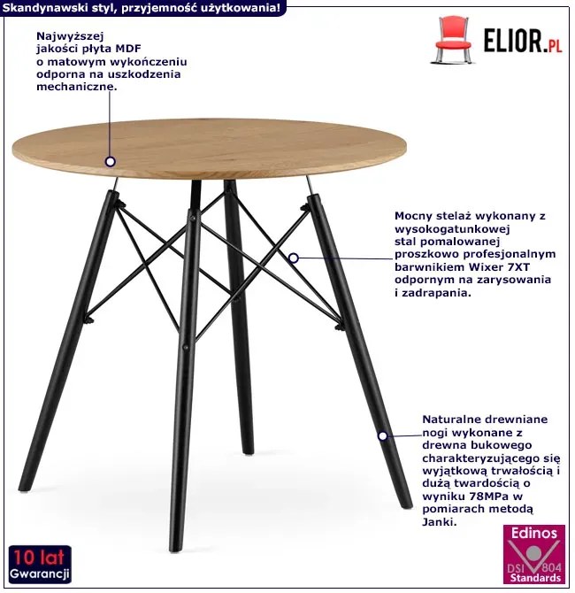 Okrągły skandynawski stół 80 cm dąb - Fivi 7X