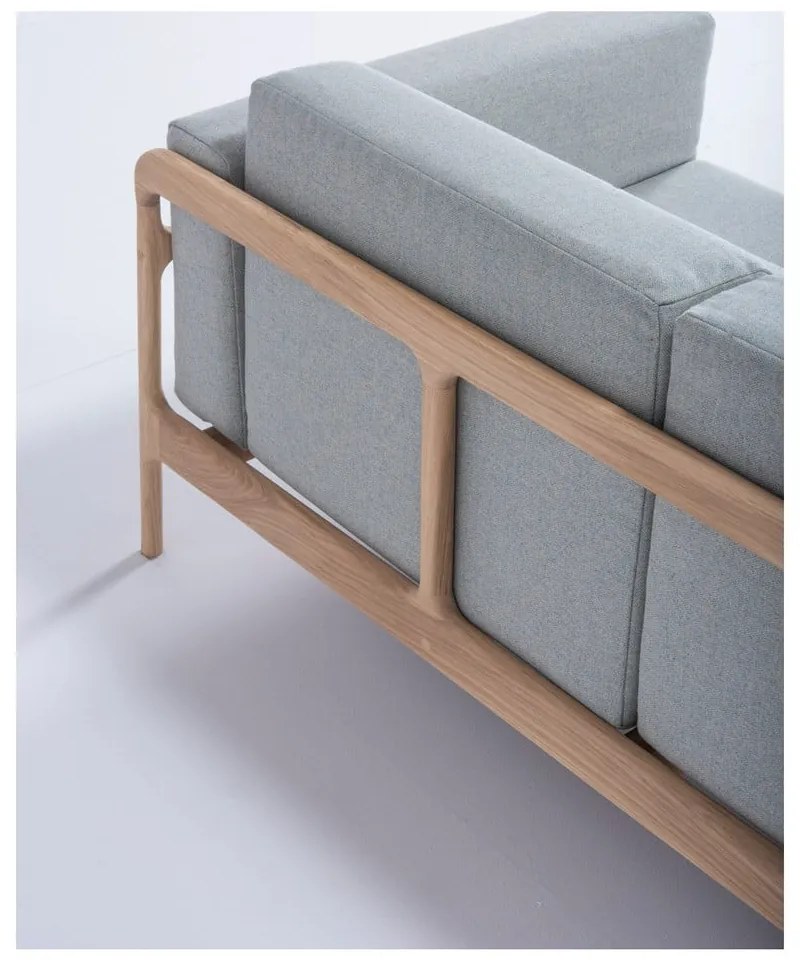 Niebieskoszara sofa z konstrukcją z litego drewna dębowego Gazzda Fawn, 180 cm