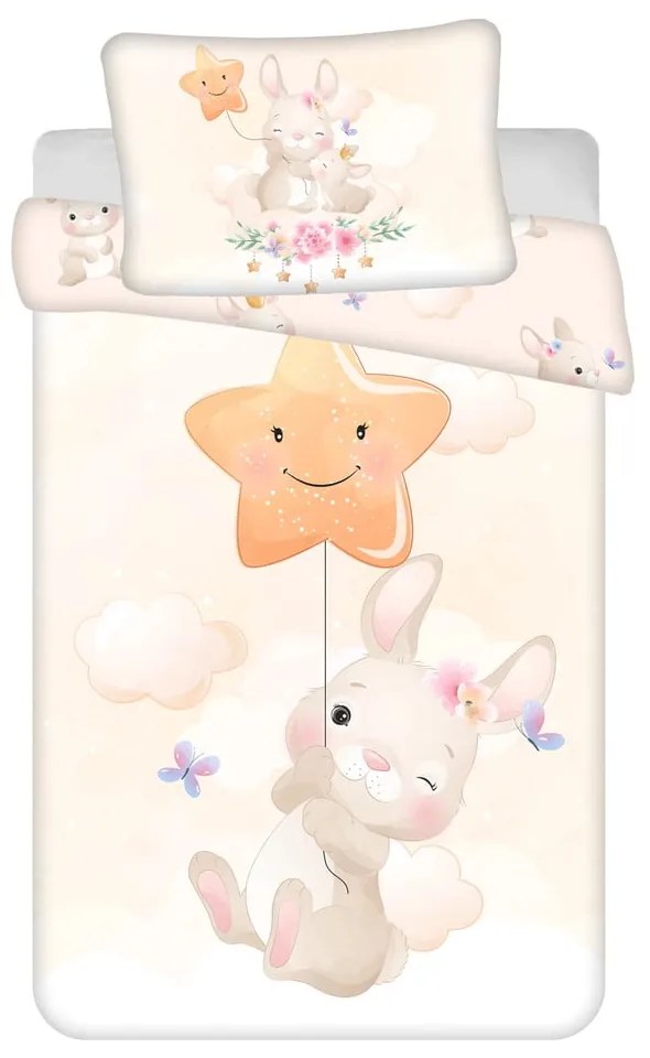 Żółta bawełniana pościel dziecięca do łóżeczka 100x135 cm Bunny "Star" – Jerry Fabrics