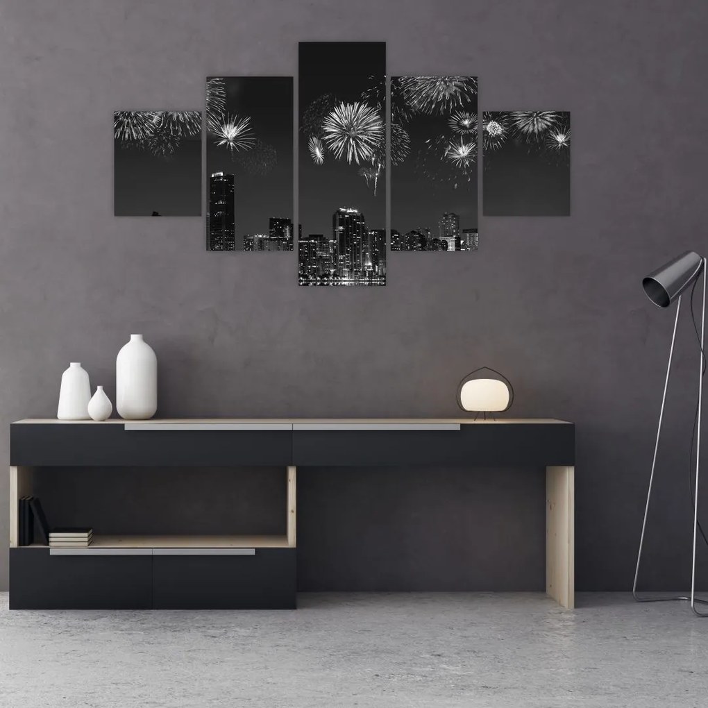 Obraz - Fajerwerki w Miami, czarno - białe (125x70 cm)