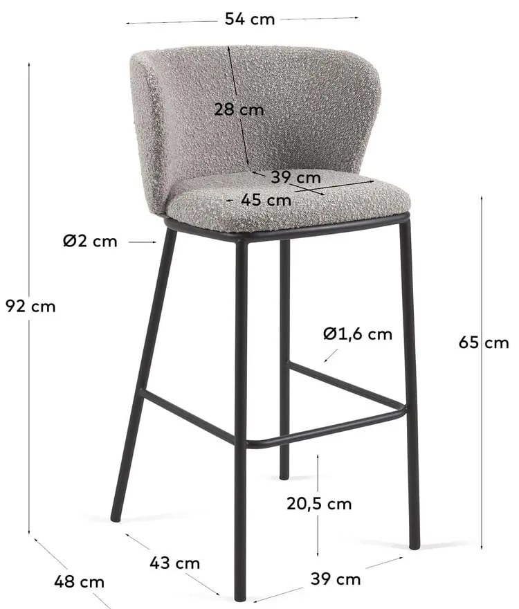 Jasnoszary hoker (wysokość siedziska 65 cm) Ciselia – Kave Home