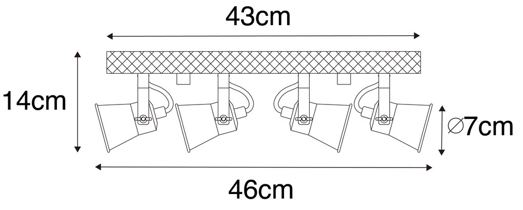 Rustykalny reflektor czarny z drewnem 4-światła regulowany - Jelle