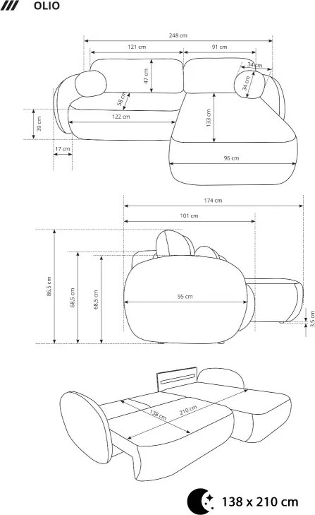 Narożnik OLIO Lewostronny w tkaninie Aragon 93