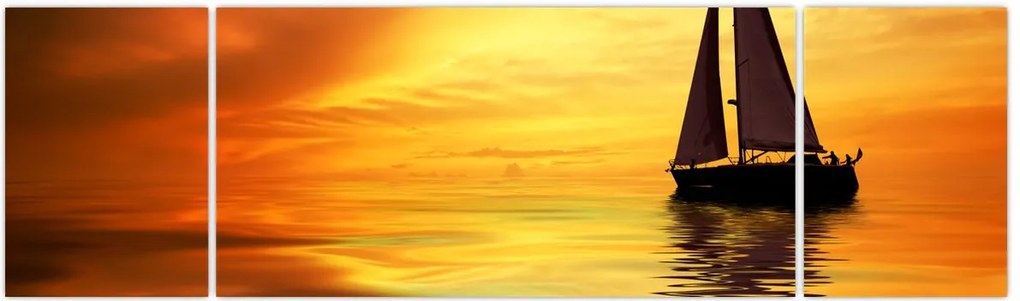 Obraz - Żaglówka o zachodzie słońca (170x50 cm)